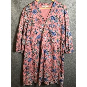Ann Taylor Loft Dress Womens 10 Pink Embroidered Floral Boho Festival Career